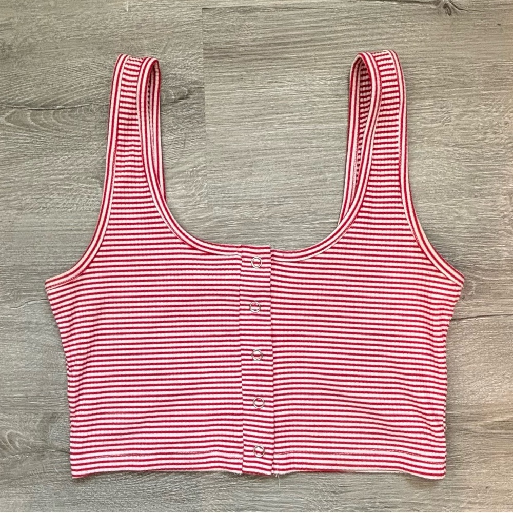 Red Striped Button Up Tank Top
